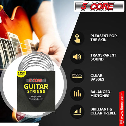 5Core Electric Guitar Strings Nickel 0.009-.042 Gauge W Bright Tone for 6 String Guitars