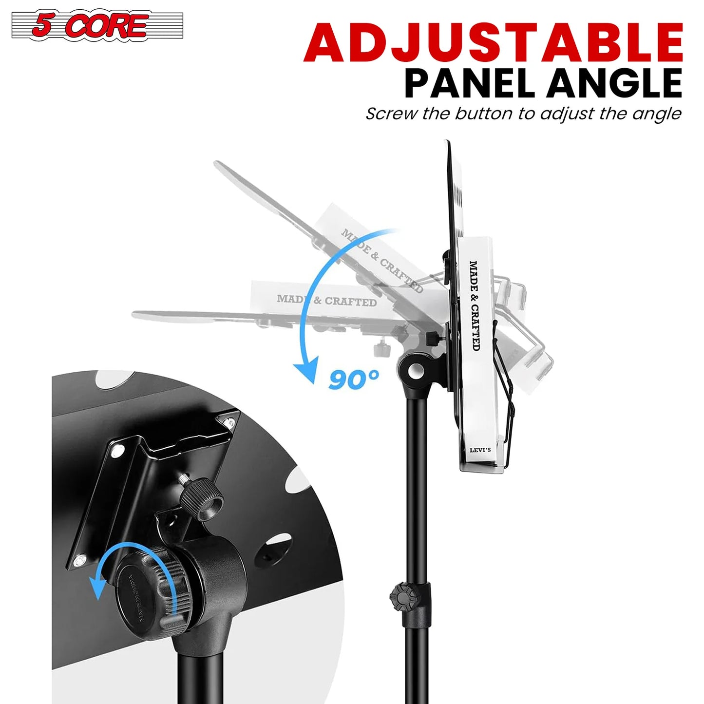 5Core Music Stand for Sheet Music Portable Tripod Adjustable Folding Note Holder BLACK