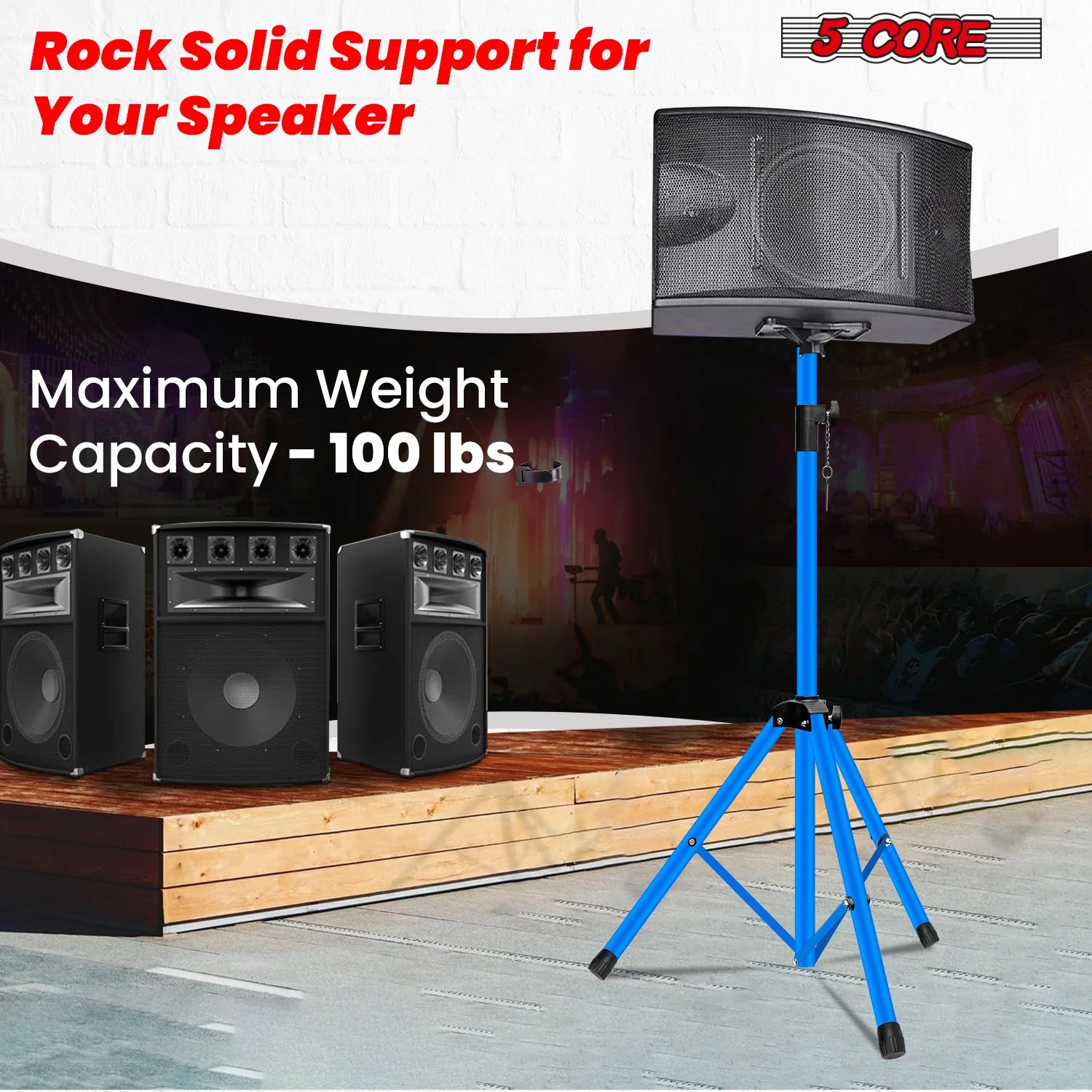 5Core Speaker Stand Tripod Tall Adjustable 72 Inch DJ Studio Monitor Stands Pole Mount BLUE