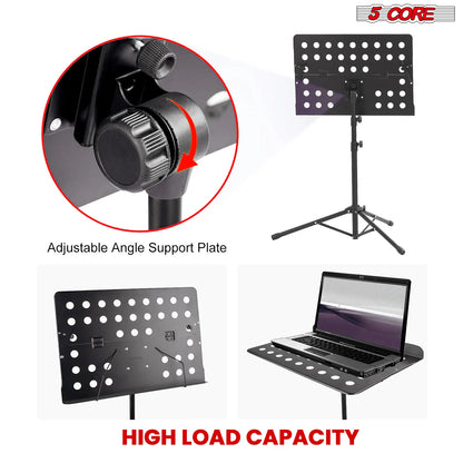 5Core Music Stand for Sheet Music Portable Tripod Adjustable Folding Note Holder BLACK