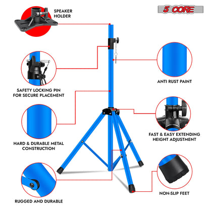 5Core Speaker Stand Tripod Tall Adjustable 72 Inch DJ Studio Monitor Stands Pole Mount BLUE