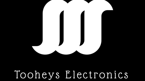 Tooheys Electronics logo with stylized 'M' on a black background