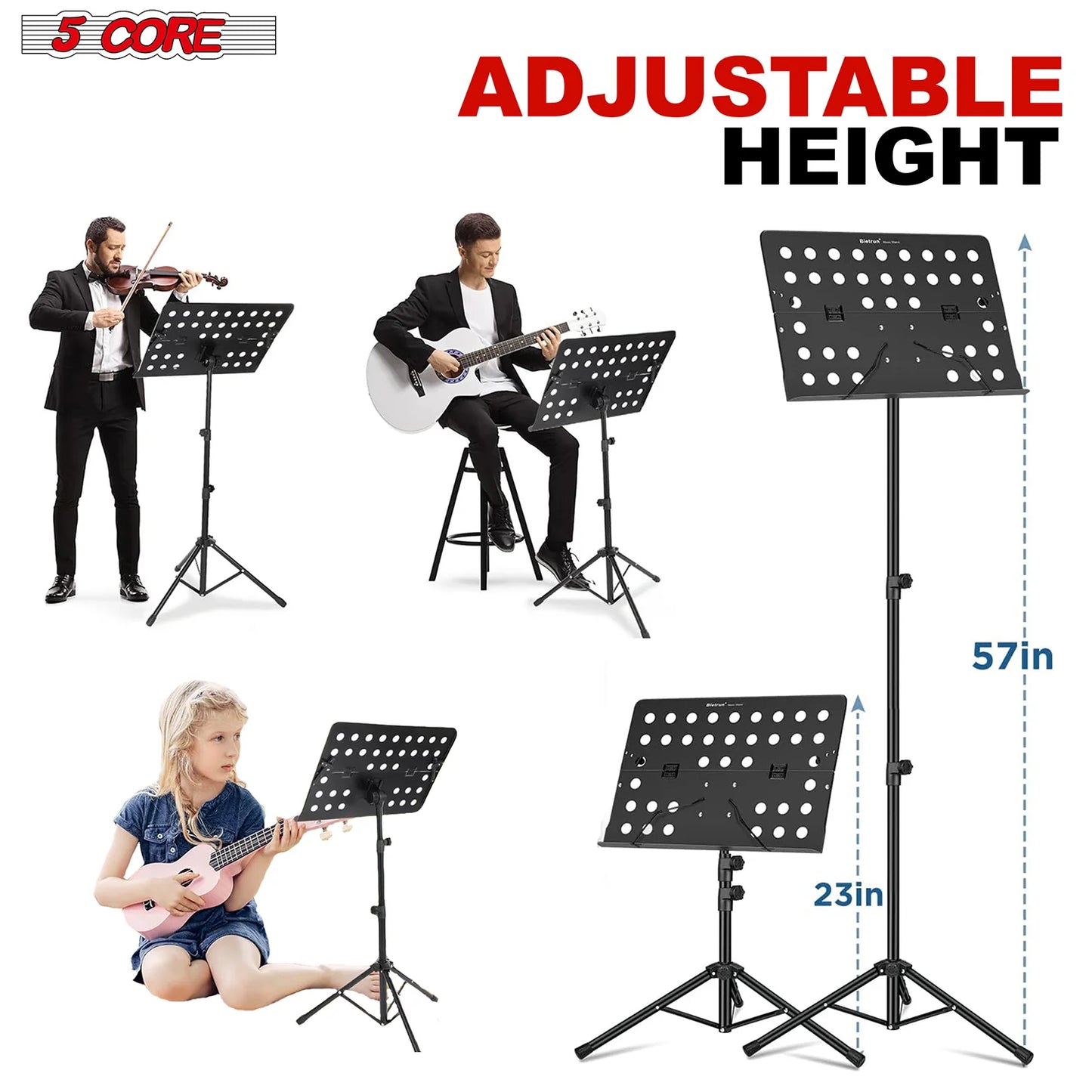 5Core Music Stand for Sheet Music Portable Tripod Adjustable Folding Note Holder BLACK