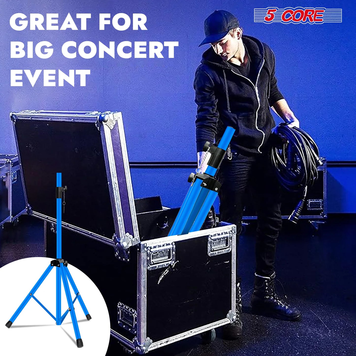 5Core Speaker Stand Tripod Tall Adjustable 72 Inch DJ Studio Monitor Stands Pole Mount BLUE